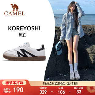 骆驼板鞋女款新款平底小白鞋时尚复古休闲鞋T头鞋百搭德训鞋女鞋