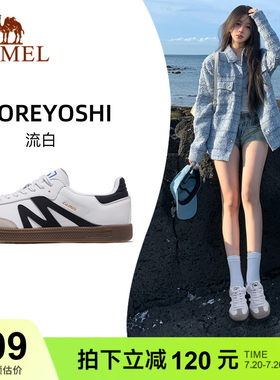 骆驼复古板T头鞋平底小白鞋女