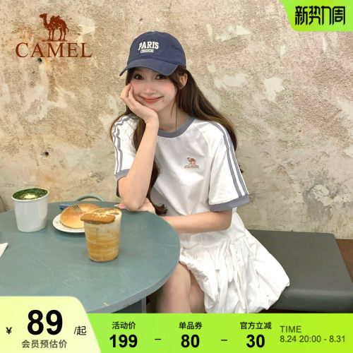 骆驼T恤女柔棉T神100%纯棉夏季圆领复古美式宽松运动休闲上衣短袖