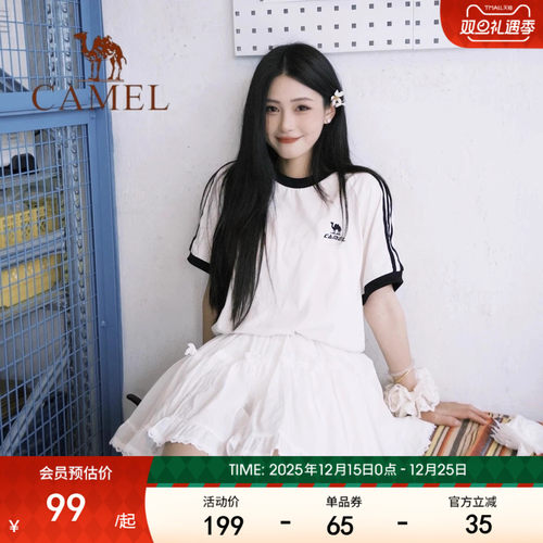 骆驼短袖夏日纯棉T神运动T恤女美式宽松半袖情侣款复古休闲上衣