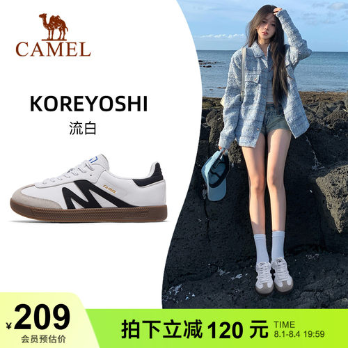 骆驼复古板T头鞋平底小白鞋女