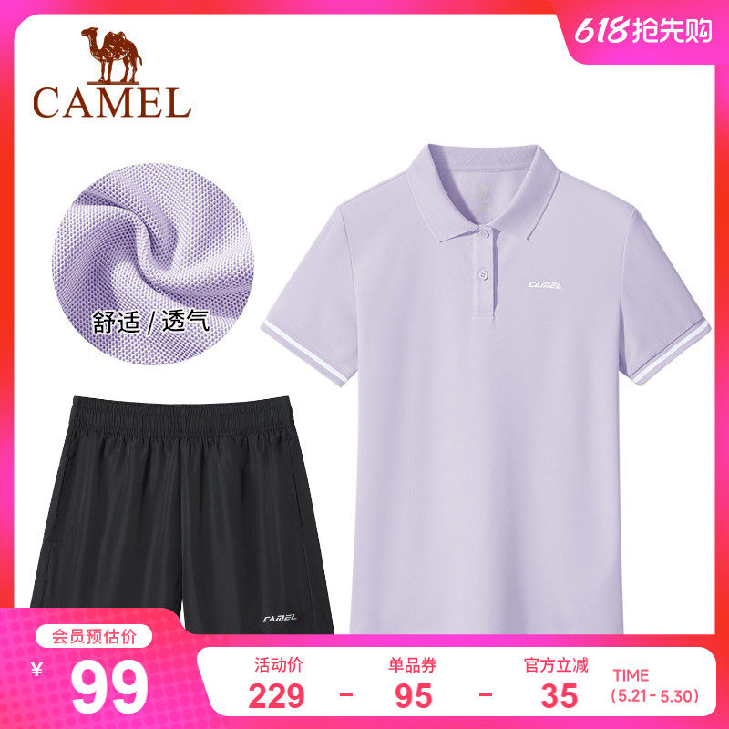 骆驼运动套装女2026夏季新款宽松速干poloT恤跑步训练短裤两件套