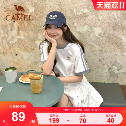 骆驼T恤女柔棉T神100%纯棉夏季圆领复古美式宽松运动休闲上衣短袖