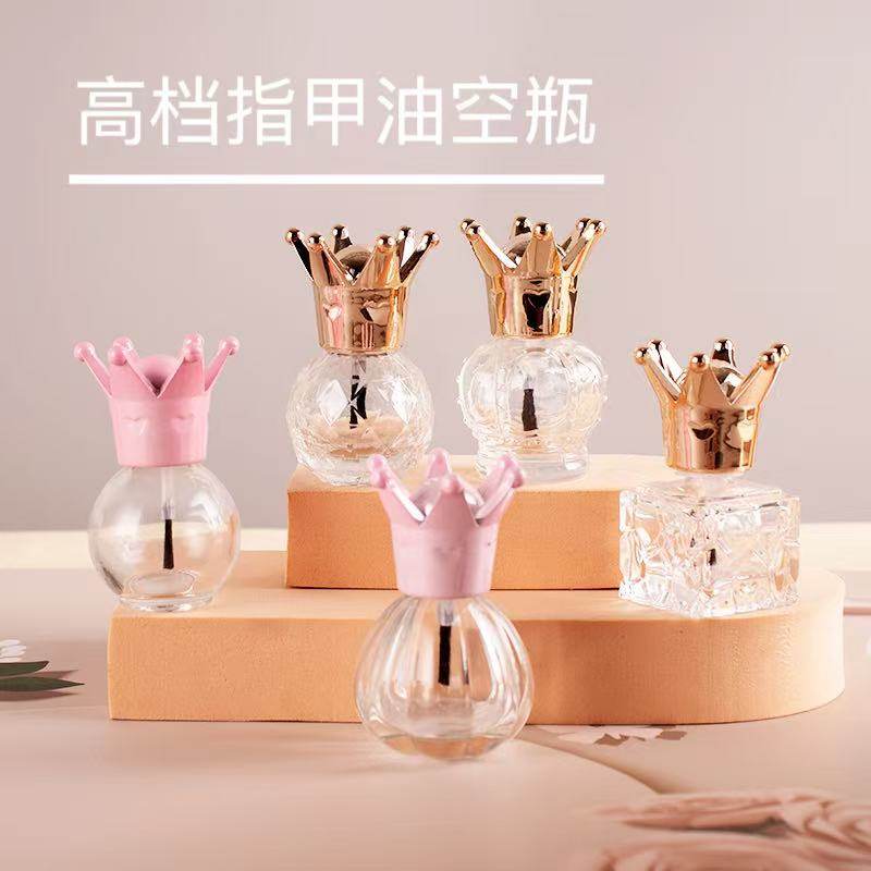 10ml透明皇冠玻璃空瓶指甲油空瓶美甲专用甲油胶高档带刷