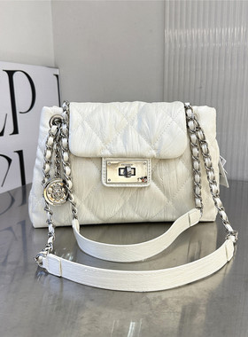 小D家小香风菱格链条包女白色翻盖单肩斜挎包大容量2026小众设计