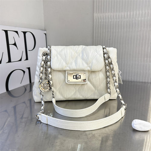 小D家小香风菱格链条包女白色翻盖单肩斜挎包大容量2026小众设计