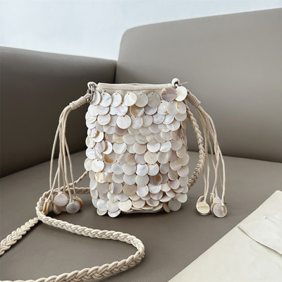 小众设计亮片手机包水桶包2026新款时尚单肩斜挎包高颜值贝壳装饰