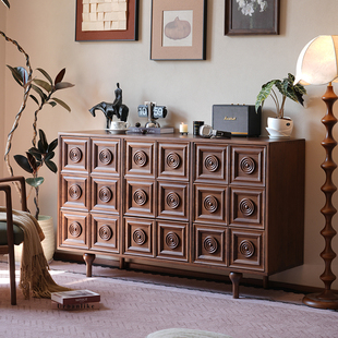北美黑胡桃木全实木九斗柜美式中古复古风轻奢卧室收纳抽屉储物柜