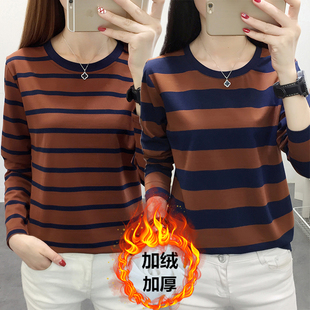 打底衫 2023年新款 t恤女装 宽松长袖 秋冬胖MM上衣加绒加厚保暖大码