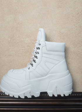 白色高帮老爹鞋女朋克运动休闲鞋厚底7厘米松糕增高小个子小白鞋