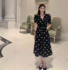 Real shot real price versatile slim short sleeve Floral Dress