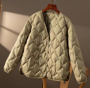 特 女D春天家H3L74 出口W货仅1批 简约V领90绒短羽绒服秋冬新款