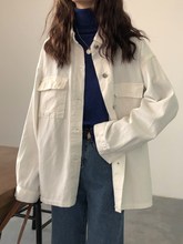 上衣潮 百搭宽松显瘦纯色翻领夹克衫 单排扣牛仔外套秋装 女2018新款