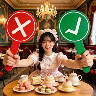 桃黑黑举牌对错举手牌打钩打叉对号陶嘿旅游美食打卡拍照道具印刷