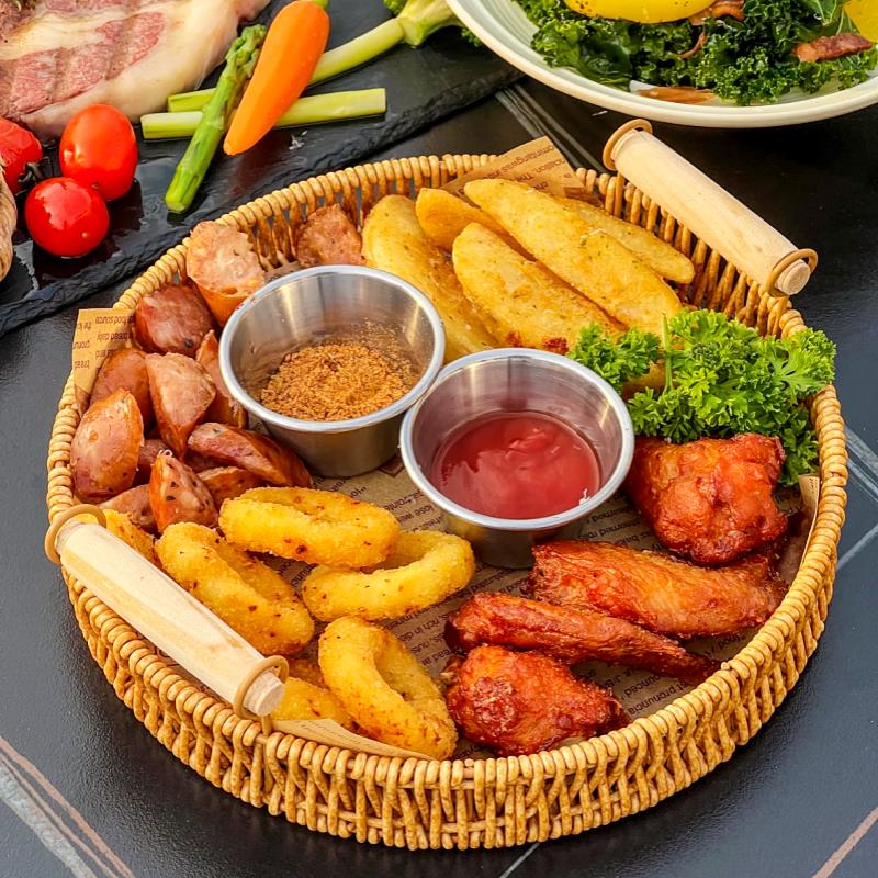 仿藤编托盘炸物摆放盘水果盘餐厅小吃食盘日式面包篮子家用收纳筐