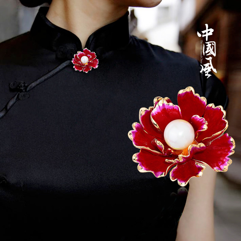 中国风富贵牡丹花大小一字胸针
