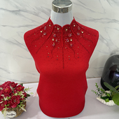 大红色毛衣女套头宽松本命年妈妈加厚针织打底羊毛衫 长袖 秋冬镶钻