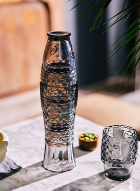 创意锦鲤叠叠杯鱼形玻璃杯年年有余四件套酒杯酒柜摆家用水杯子