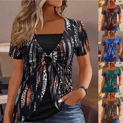 Women's circular ring ethnic casual short sleeved shirt
