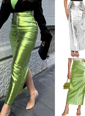 women's autumn winter shiny bread buttocks half skirt dress