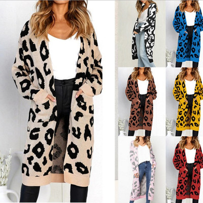 Autumn winter women's leopard print cardigan loose sweater