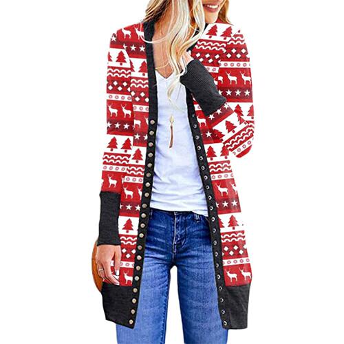 New women's Christmas fashion long sleeved cardigan women's