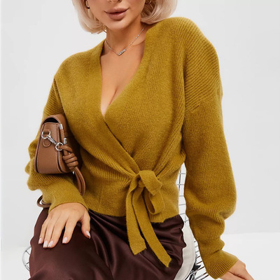 Sexy lady collar knitted cardigan to show off figure sweater