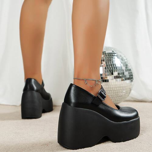 大码43厚底坡跟朋克单鞋punk women wedge shoes Mary Jane shoes