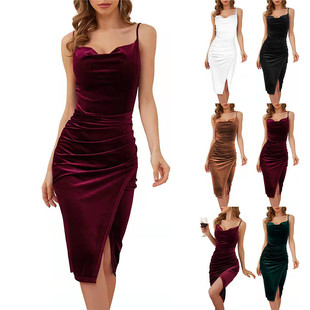 Spring and summer fashion sexy temperament slit velvet dress