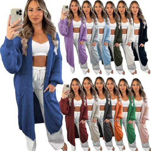 Autumn winter knitted plus size women's loose long cardigan
