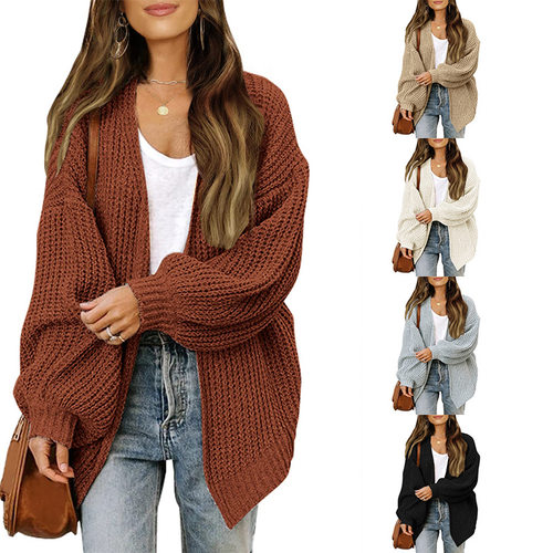 Women's coarse needle cardigan autumn winter knitted sweater