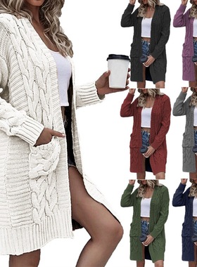 Mid length cardigan sweater with collar, women's loose top