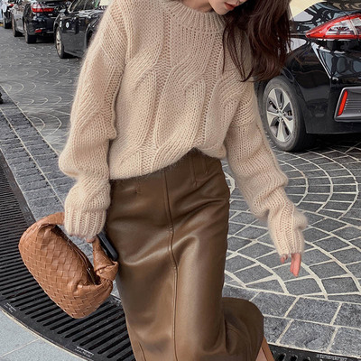 Women's thick needle knitted sweater top pullover sweater