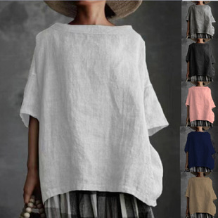Women's cotton leprosy solid color loose fitting T-shirt
