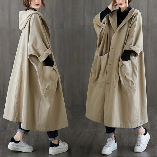 Women's loose oversized long pocket trench coat  commuting