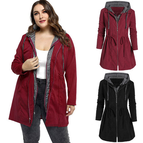 Mid length women's autumn winter coat double zipper overcoat