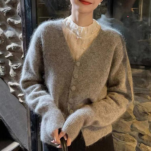 Knitted cardigan women's loose V-neck casual waist sweater