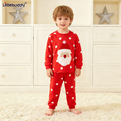 Christmas kids Santa Claus polka dot pullover pants warm set