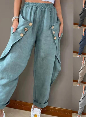 Spring and summer women's casual waist cinched casual pants