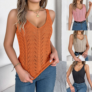 neck vacation vest sweater girl knitted Women sleeveless