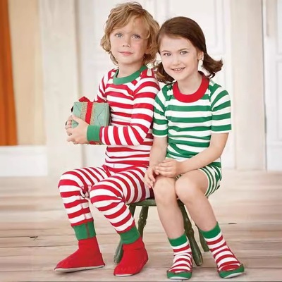 boys girls wear striped Christmas home clothes kids clothing