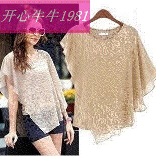 Irregular short sleeve chiffon bat shirt woman tops blouse
