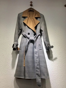 新款格子风衣外套 中长款 系腰带 时尚精品 热卖 女款