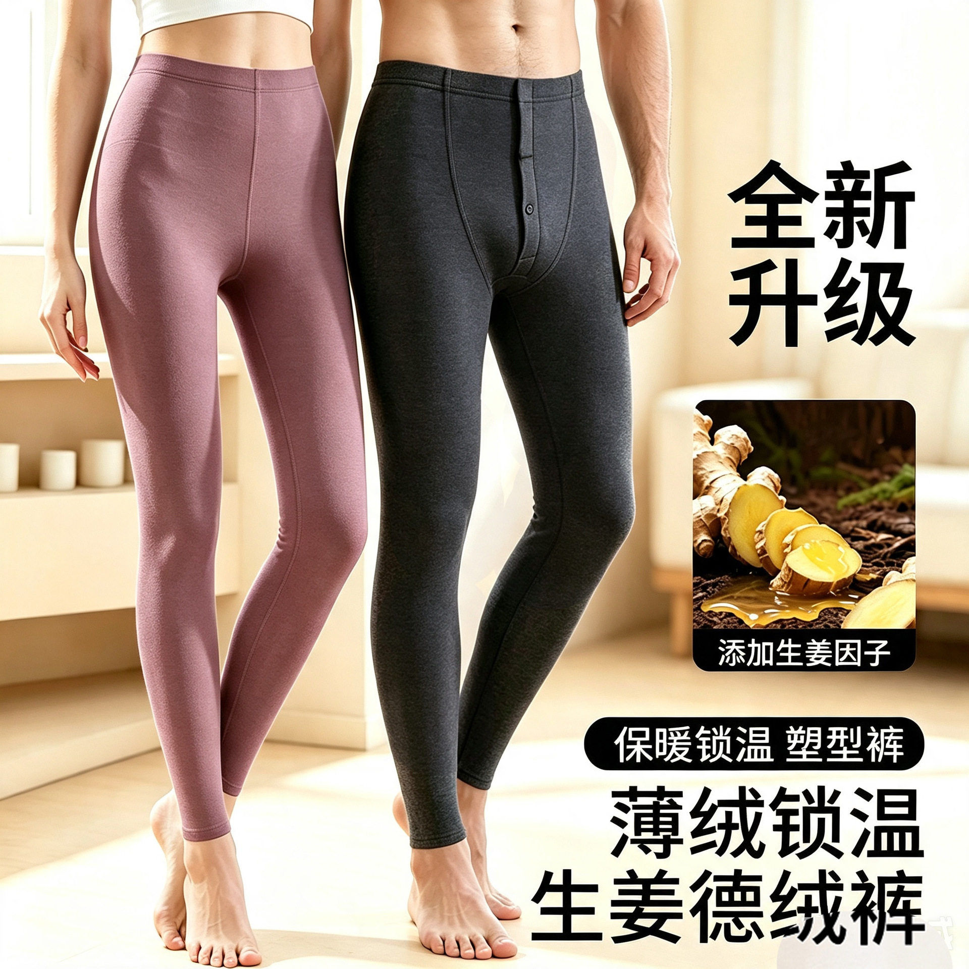 大码德绒秋冬情侣款保暖打底裤图片