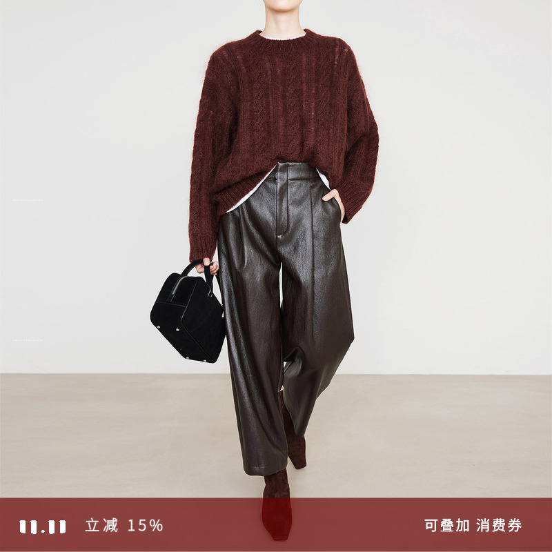 夏莫卡蛋白金属丝显瘦九分PU皮裤