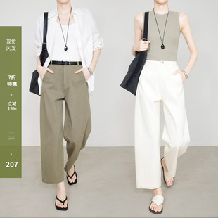 6810 通勤修腿显瘦弯刀裤 夏莫卡亚麻棉米白色九分奶奶裤 女2026新款