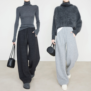 松紧腰休闲卫裤 香蕉裤 7951 女加厚澳洲羊毛裤 夏莫卡灰色毛呢阔腿裤