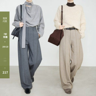 通勤高智灰色西装 夏莫卡天丝羊毛阔腿裤 女2026新款 经典 加长7923 裤