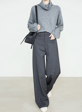夏莫卡高智姐感灰色西装裤女柔软垂感澳毛铜氨羊毛直筒裤加长6850