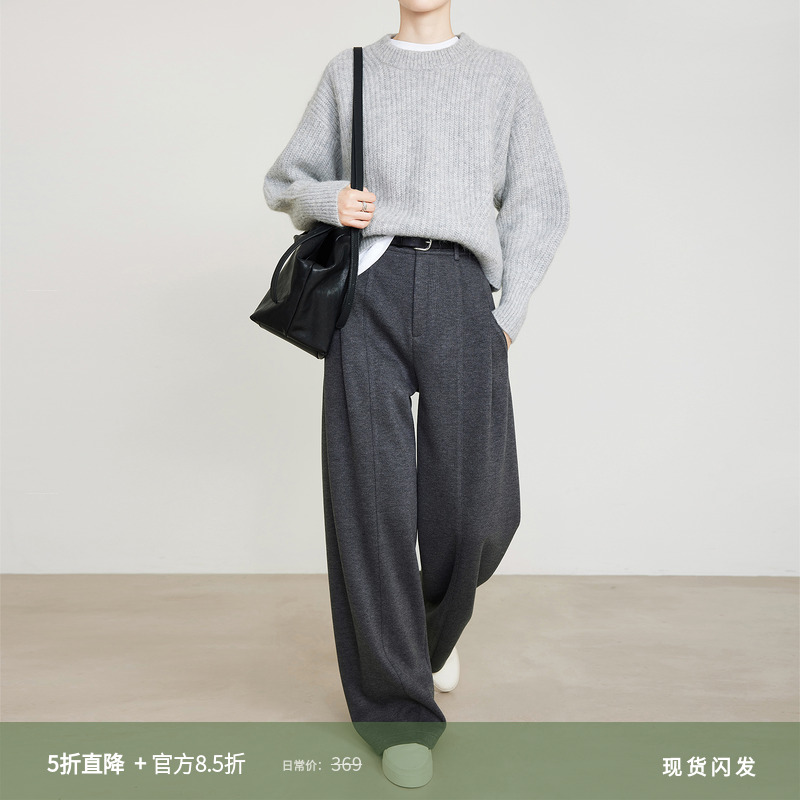 夏莫卡松弛感高级灰阔腿西装裤